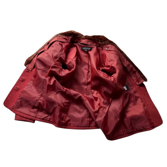 Anne Klein 2Pc Pant Suit Blazer Jacket Faux Fur Wool Blend Red Orange Size 8 NWT - Picture 6 of 16